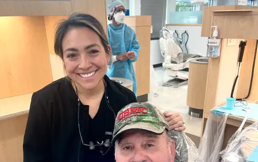 Kristen Valenzuela, RDH, BSDH, had the honor of treating her grandfather, a Vietnam War veteran, during Give Vets a Smile at UTHealth Houston School of Dentistry. (Photo courtesy of Kristen Valenzuela)