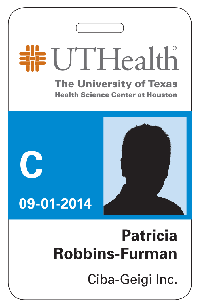 UTHealth Contractor and Temporary Agency Employee badge example with Blue center block Image