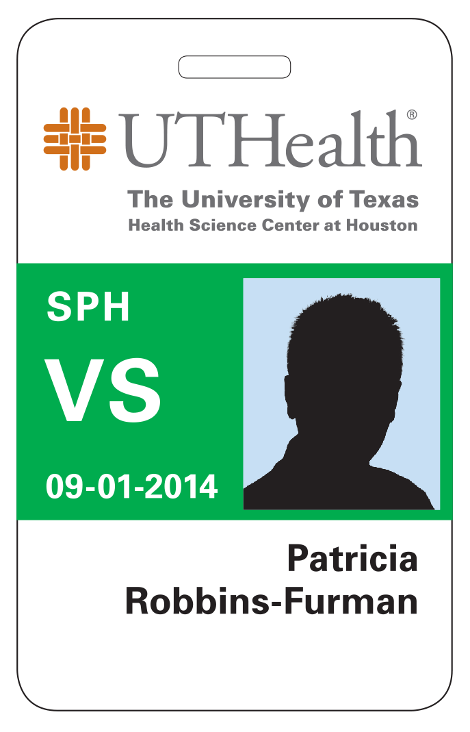 UTHealth Visiting Student badge example with Green center block Image