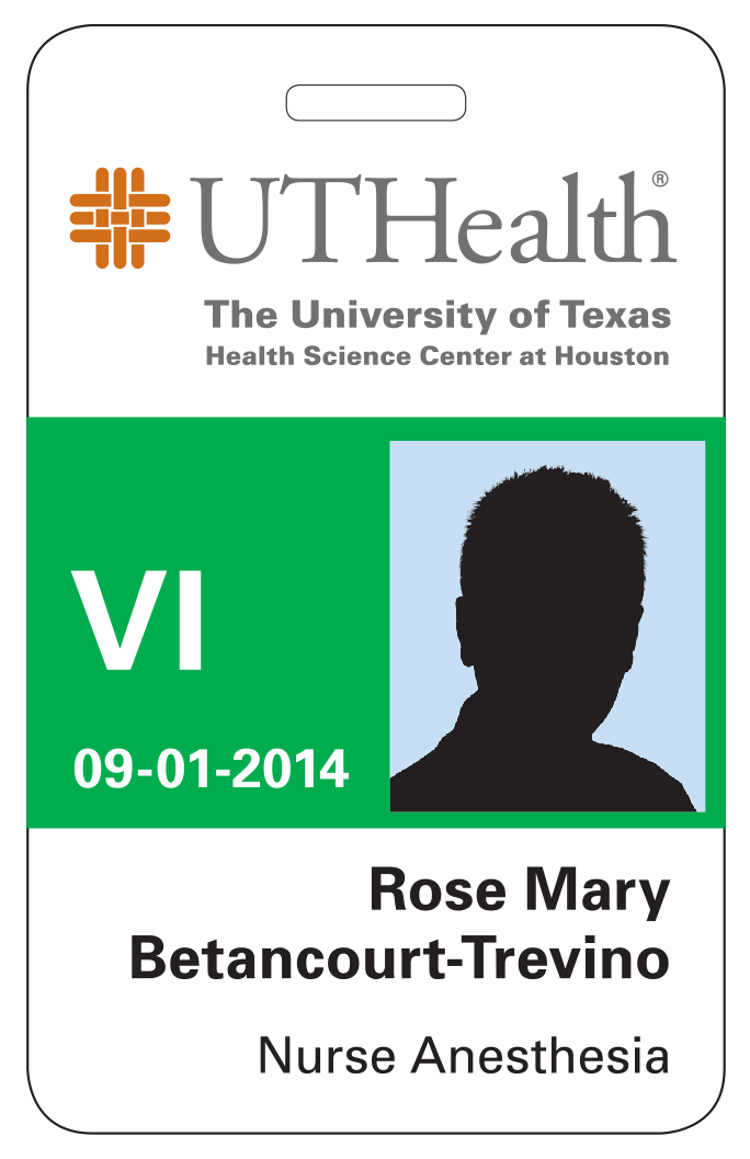 UTHealth Visitor, Volunteer and Observer badge example with Green center block Image