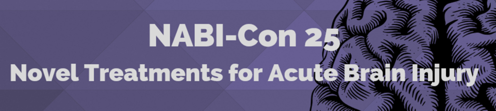 Banner graphic reading &lsquo;NABI-Con 25: Novel Treatments for Acute Brain Injury,&rsquo; set on a purple background with a stylized illustration of a human brain on the right.