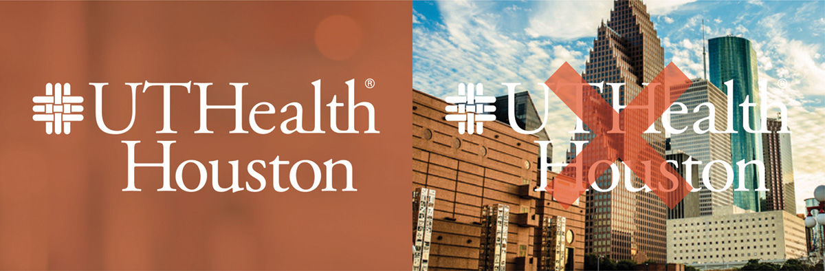 UTHealth Logo Image with Orange Readable Pattern Background and UTHealth Logo Image with Busy City Background
