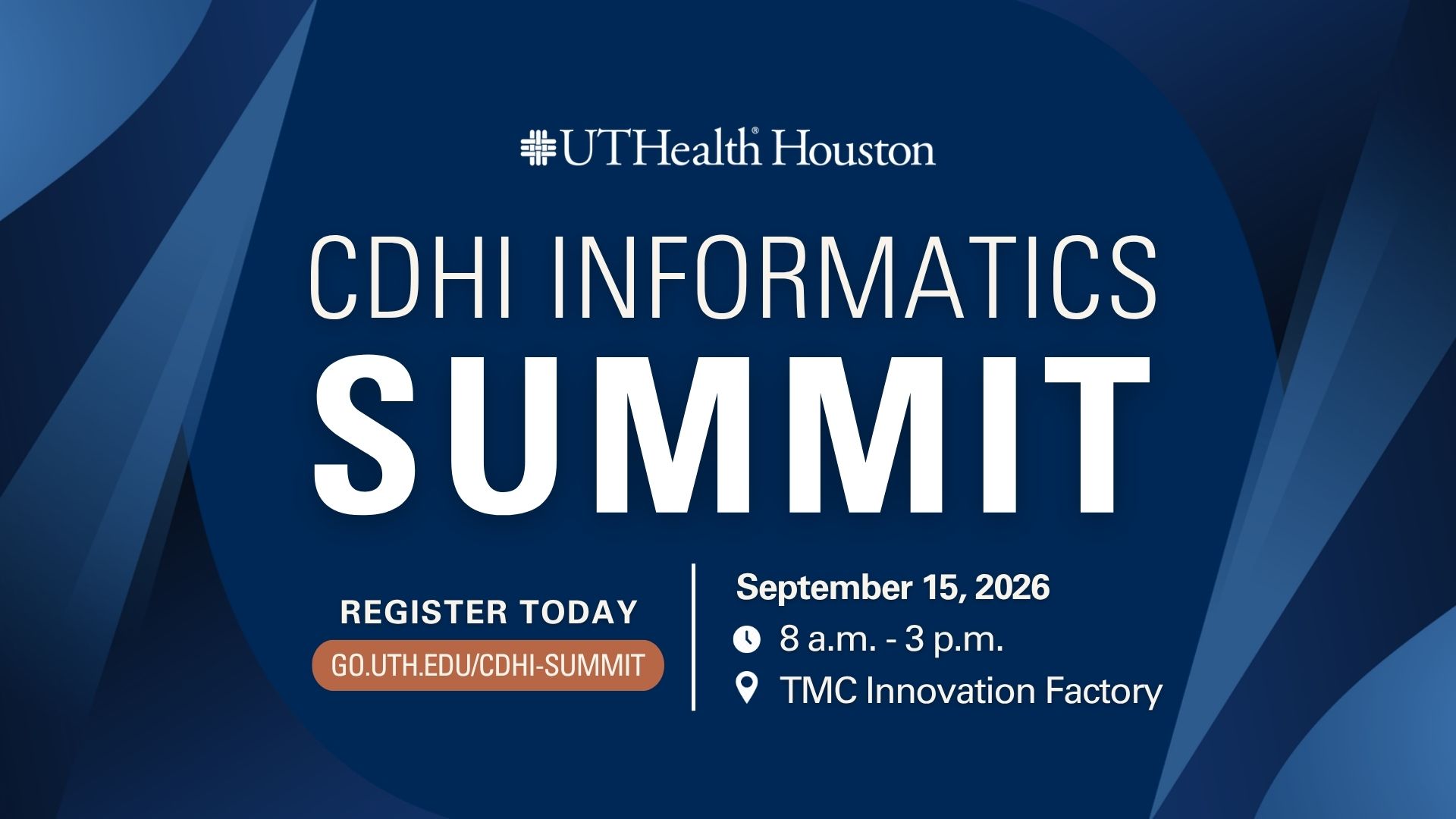 “CDHI Informatics Summit 2026 banner reading ‘Save the Date — Connect. Collaborate. Create Impact.’ in bold blue and orange text on a clean white background.
