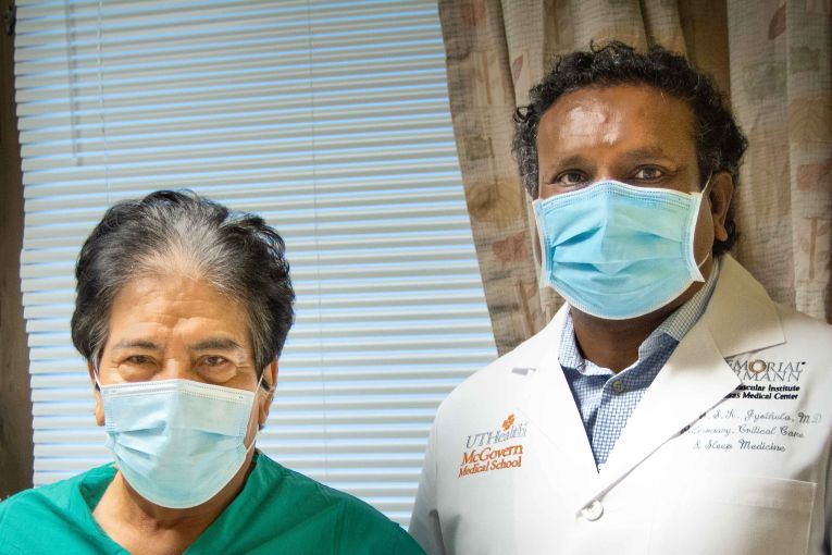 Francisco Medellin (left) underwent a double-lung transplant and was a participant of the study led by Soma S.K. Jyothula, MD, (right). (Photo by UTHealth Houston)