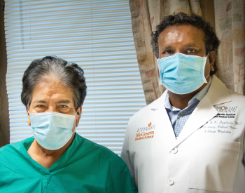Francisco Medellin (left) underwent a double-lung transplant and was a participant of the study led by Soma S.K. Jyothula, MD, (right). (Photo by UTHealth Houston)