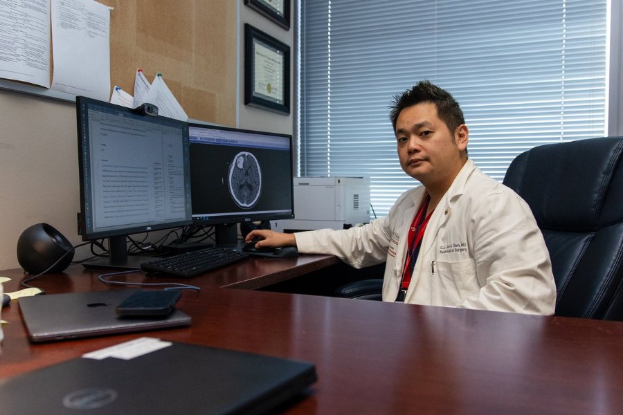 C.J. Jared Chen, MD, assistant professor in the Vivian L. Smith Department of Neurosurgery with McGovern Medical School at UTHealth Houston. (Photo by David Sotelo/UTHealth Houston)