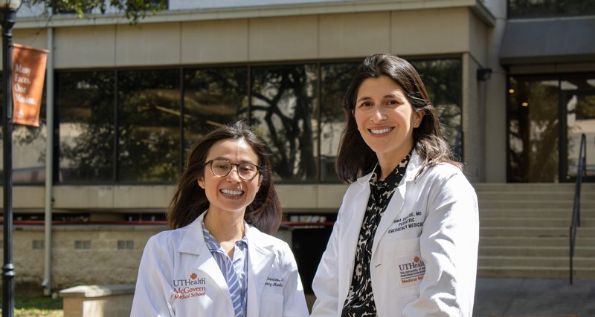 Cynthia Orantes, MD, (left) and Irma Ugalde, MD, (right) saw an increase in pediatric firearm-related injuries during the COVID-19 pandemic, despite also seeing a decrease in total pediatric ED visits over the same period. (Photo by Joshua Moffett)