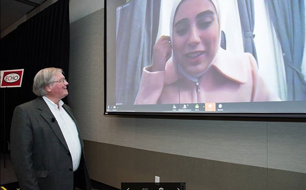 Photo of UTHealth’s Jerry Bouquot, DDS, MSD, who gave a talk on mouth ulcers that was watched by Alaa Al-Saffar, DDS, in Kuwait. (Photo by Brian Schnupp/UTHealth School of Dentistry)