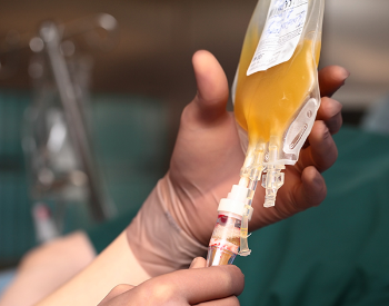 Photo of bag of plasma for transfusion. Photo by Getty Images.