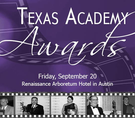 Purple logo of the Texas Academy Awards:  Friday, September 20, Renaissance Arboretum Hotel in Austin