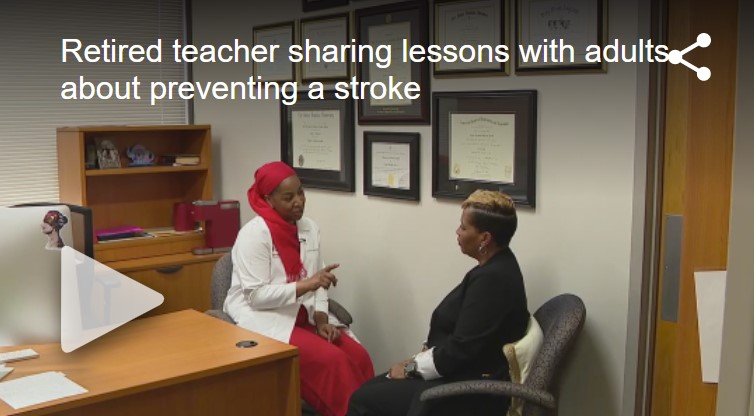 Dr. Anjail Sharrief speaks to Terri Valiare after she suffered a life-changing stroke.