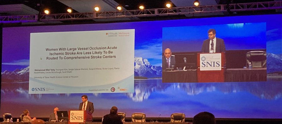 Photo of Muhammad Tariq, MD, presenting at the Society of NeuroInterventional Surgery’s 18th Annual Meeting.