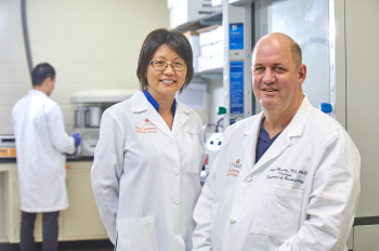 Photo of UTHealth’s Holger Eltzschig, MD, PhD, and Cynthia Ju, PhD (Photo by Terry Vine)