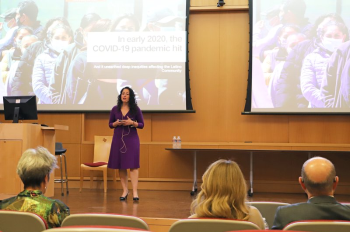 Rosa Gonzalez-Guarda, PhD, MPH, RN, delivered the keynote address at the second annual Carla Diaz-Lewis Domestic Violence Lecture at Cizik School of Nursing at UTHealth Houston. (Photo by Merve Erten/UTHealth Houston)
