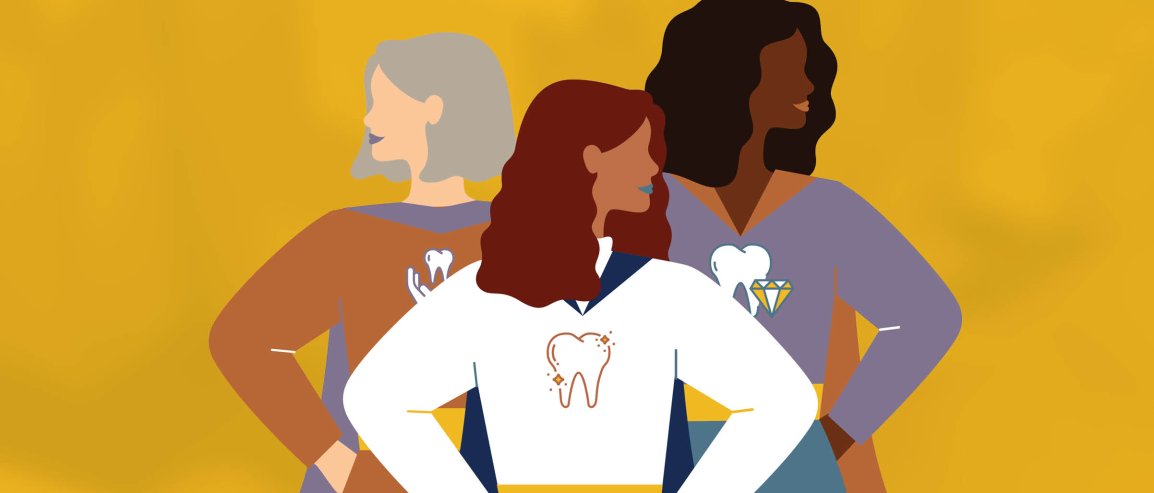 Women dentists wearing superhero capes