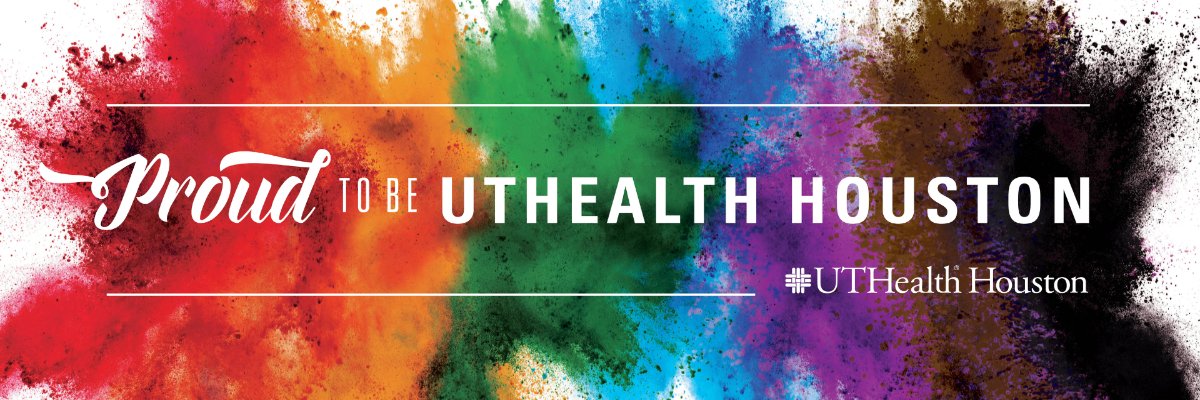 Rainbow watercolor image with Proud to be UTHealth Houston message