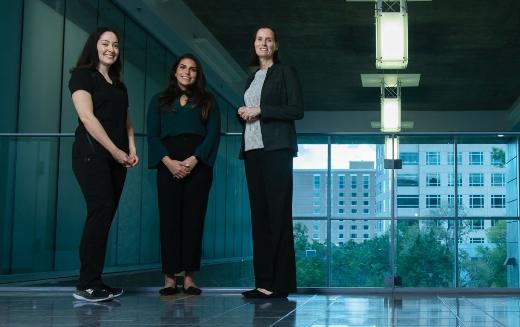 (From left) Andrea Ancer Leal, DNP, RN; Alejandra Castro, BSN, RN; and Jennifer Beauchamp, PhD, RN, and others created and developed R.Á.P.I.D.O., which has been adopted by the AHA/ASA. (Photo by David Sotelo/UTHealth Houston)