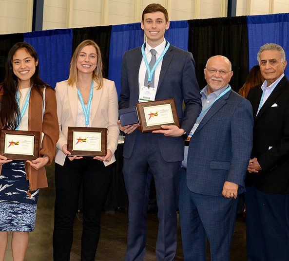 UTSD dental students won their category at the annual Star of the South Dental Meeting. From left are Leora Truong (third place), Vashti Bueso (second), Dane Risinger (first), Dr. Joe Piazza, and Dr. Kenneth Horwitz.