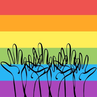 Graphic of a rainbow background, with hands drawn on it. (Graphic by Getty Images)