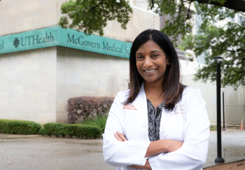 Photo of Joyce Samuel, MD, MS, who is the first in the field to study how to personalize treatment for kids with hypertension. (Photo credit: Maricruz Kwon/UTHealth)