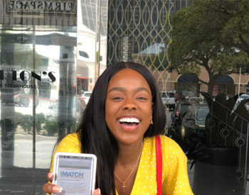 McGovern Medical School fourth-year student Sandra Coker opened her Match Day email to find out where she’d take the next step on her journey to become a physician. (Photo credit: Sandra Coker)