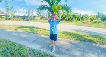 Before his procedure, Jude Jackson couldn’t wear flip-flops. Today, his loose muscle tone allows that, and more, as a result of his selective dorsal rhizotomy procedure. (Photo provided by the family)