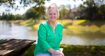 Thanks to expert care from a team of doctors at UTHealth Houston, Pearland resident Sue Gordon survived a diagnosis of oral cancer and had her beautiful smile restored. (Photo by: Logan Ball, UT Physicians)