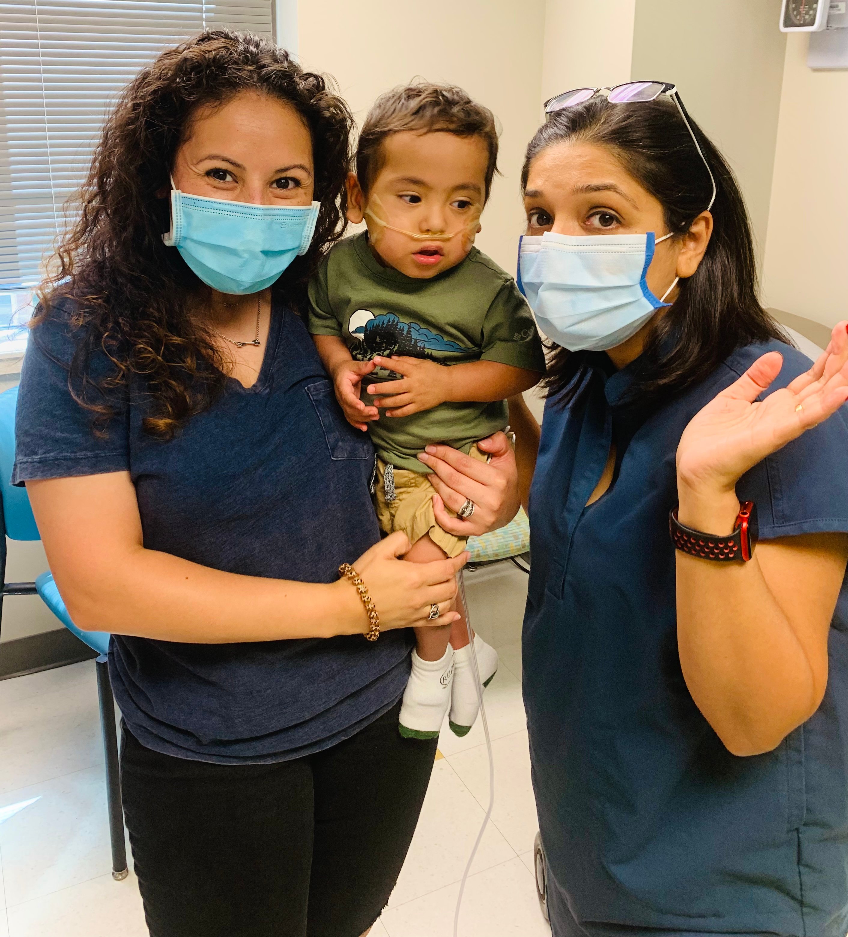 Fatima Boricha, MD, (right) follows both Noah Ordaz (center) and Asher Tate at the UT Physicians Pediatric Center Neonatal High Risk Clinic. (Photo courtesy of Fatima Boricha, MD)