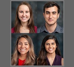 Albert Schweitzer Fellows for 2019-20 from UTSD include (clockwise from top left) dental students Lejla Zoronojic and Mohammad Eyad Albaba, along with dental hygiene students Vishwa Bhatt and Kristen Valenzuela.