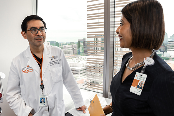Fernando Gomez-Rivera, MD, (left) a head and neck surgeon, and Aparajitha Verma, MD, MBA, (right) a neurologist and sleep medicine specialist, offer alternative therapy to patients with obstructive sleep apnea. (Photo by UTHealth Houston Neurosciences)