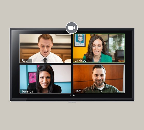 Four people attending a virtual meeting.