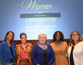 The five speakers at the Women in Leadership Series. (Photo by Dwight C. Andrews/UTHealth Houston)