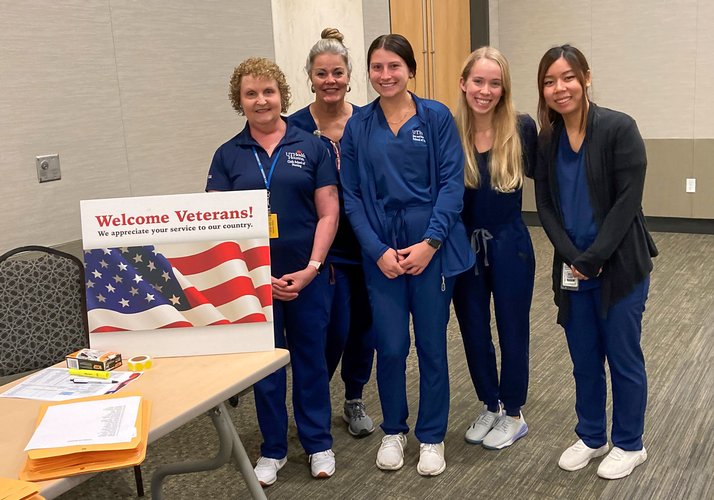 Dr. Bridgette Pullis (left) and BSN students from Cizik School of Nursing at UTHealth Houston provided health screenings at UTHealth Houston School of Dentistry's 8th Annual Give Vets a Smile.