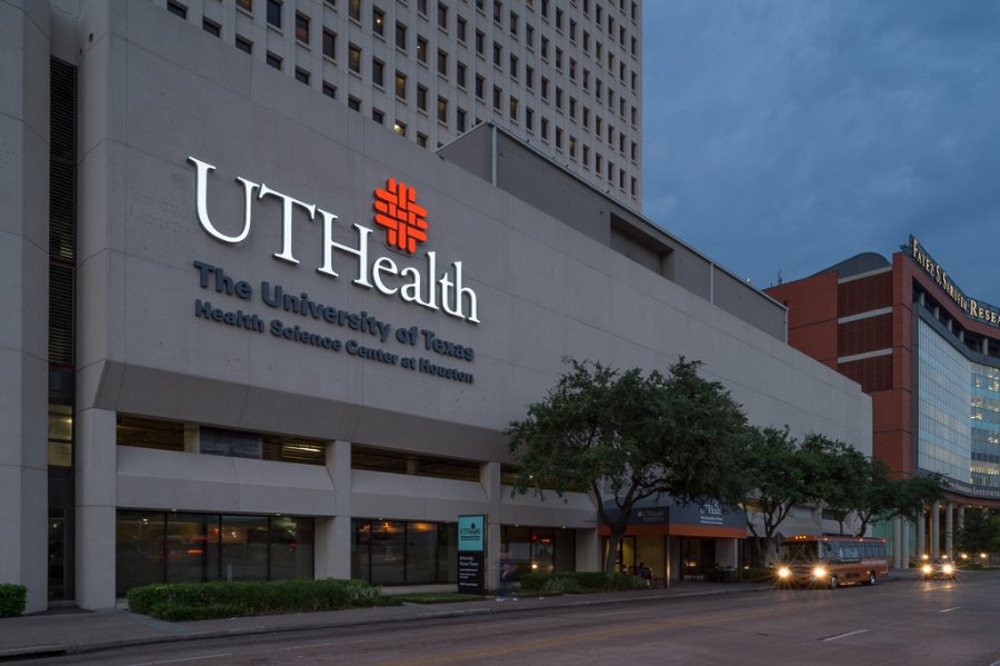 Outside photo of university center tower at U-T Health.