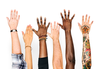 Diversity hands raised up gesture