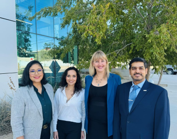 From left,  research coordinator Erica Martinez; nurse practitioner Athena Nathan; director Leah Whigham, PhD ; and clinical lab director Juan Aguilera, MD, PhD, MPH. (Photo by UTHealth Houston)