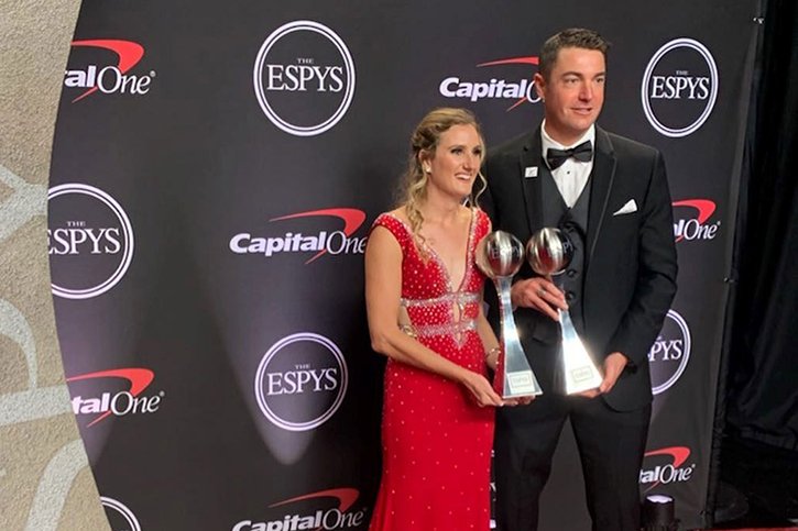 Mark Barr at the 2019 ESPY Awards in Los Angeles with teammate Allysa Seely