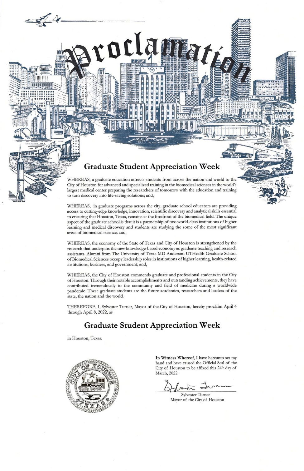 Image of the GSAW proclamation from the City of Houston