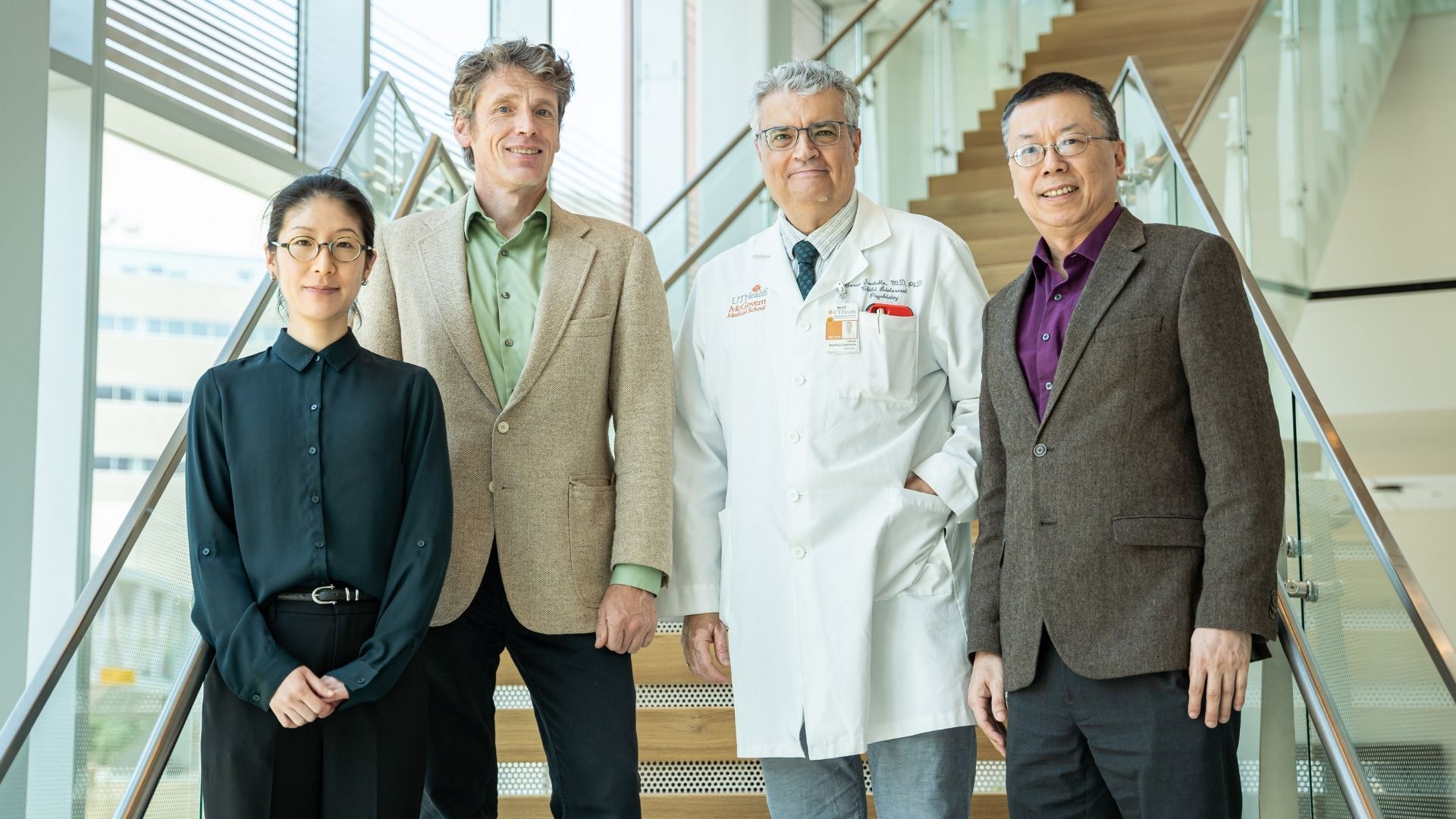 From left: Yizhou “Cherry” Ma, PhD; Peter Kochunov, PhD; Cesar Soutullo, MD, PhD; and Elliot Hong, MD. (Photo by UTHealth Houston)