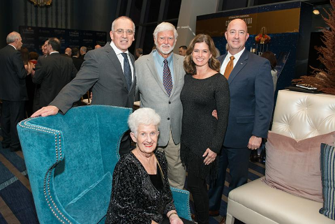UTHealth President Giuseppe N. Colasurdo, MD (left), shares smiles with the Stanley family at the 2018 Constellation Gala. From left to right are Alvern and Bill Stanley with their daughter Shari and her husband Bryan Bogle.