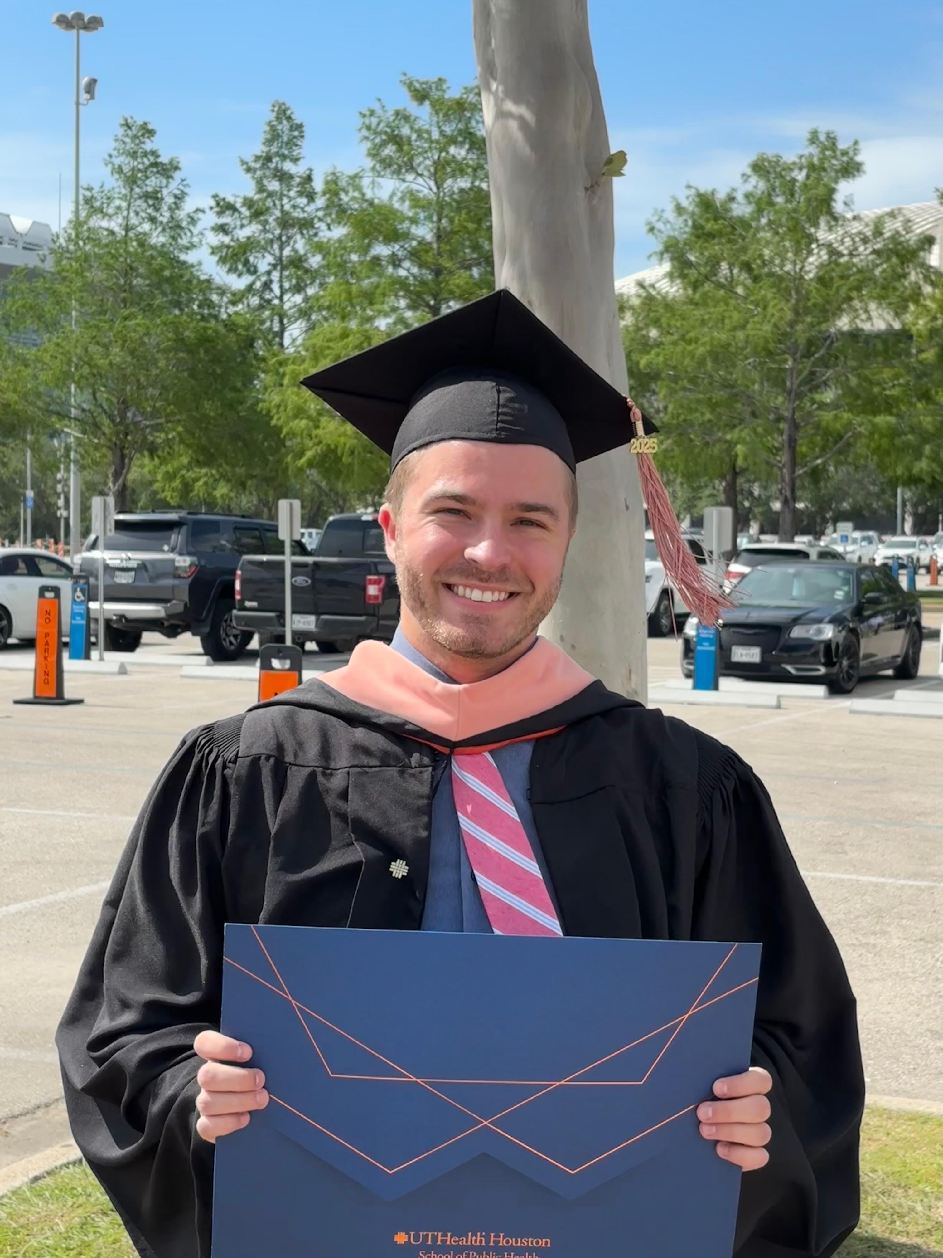 Nicholas McCann, MPH, at his graduation in Houston in May, 2025.