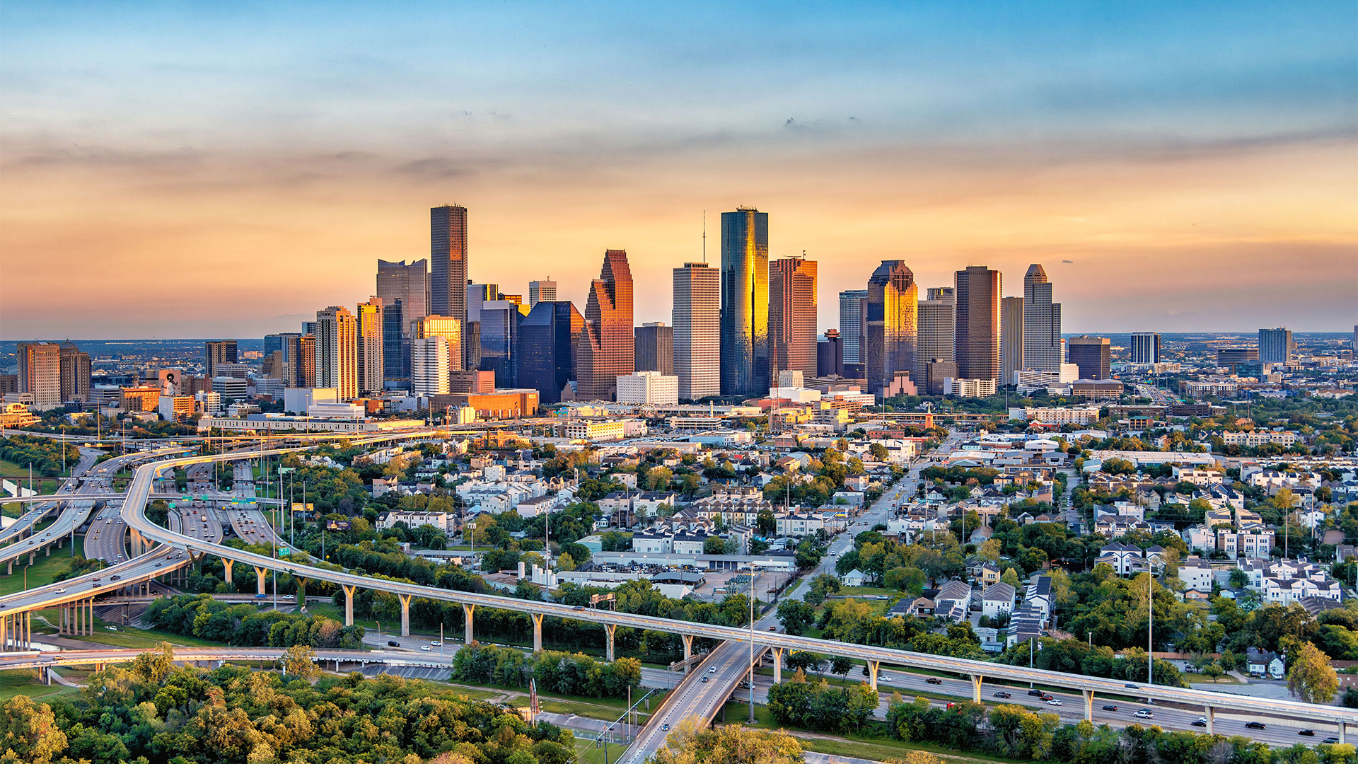 Houston Skyline with sunset in the background