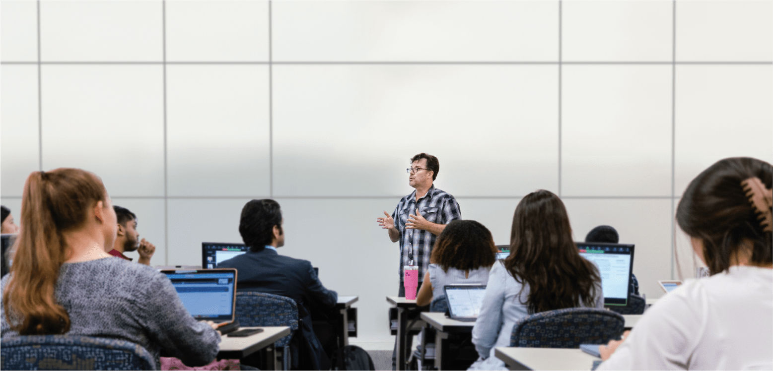 Shane Cunha lecturing students at UTHealth Houston