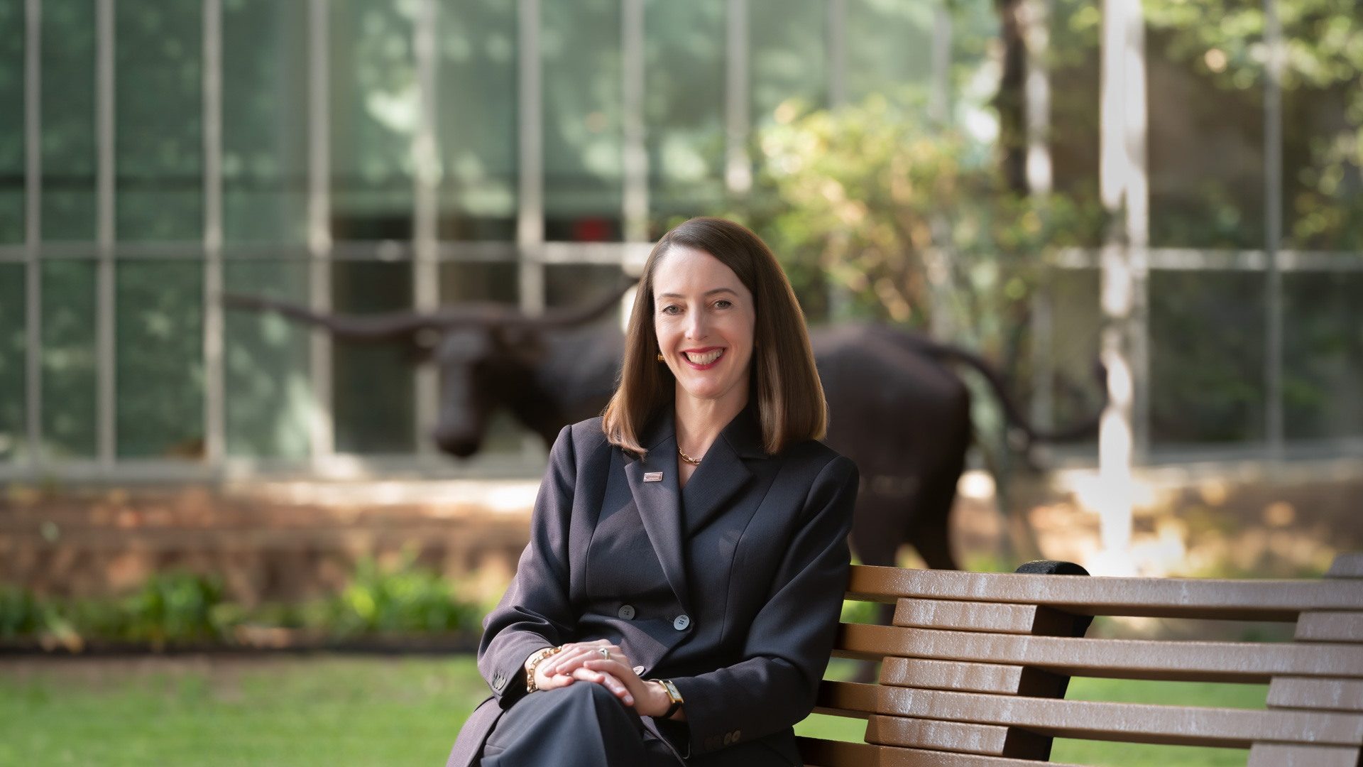President Kibbe outside sitting on a bench.
